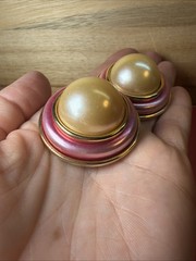 Vintage 1970s 80s Clip On Earrings Imitation Pearl Cabochon Gold Tone