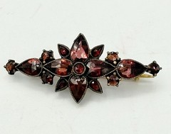Antique Bohemian Garnet Flower Pin Brooch Victorian Rose Cut