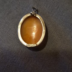 800 Silver Oval Cameo Pendant Charm Brown/White Carved Lady Portrait Profile