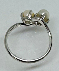 Vintage Dual 6mm Pearl Ring Sterling Silver Size 7.25 Uncas Mfg