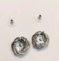 Vintage Estate Silver Twisted Round Textured Post Pierced Rhinestones Earrings