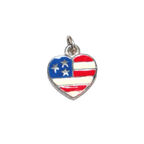 VTG AMERICAN FLAG HEART CHARM DOUBLE-SIDED ENAMEL PATRIOTIC USA STERLING SILVER?