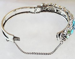 Lisner Vintage Rhinestone Bracelet & Earrings Blues Greens ABs Silver-Tone