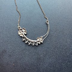 Vtg 70s Necklace 925 Silver S Hook Flower Curved Bib Boho Chic Wirework 16”