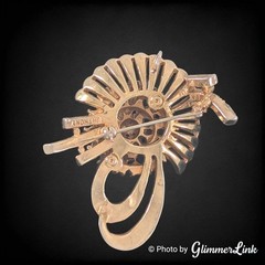 Vintage Anthony Aqua Blue & Clear Rhinestone Fan Spray Gold Tone Brooch