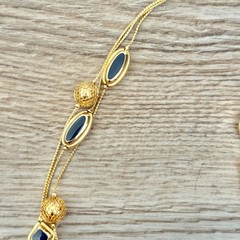 Triple Strand Enamel & Gold Tone Beaded Station Chain Necklace