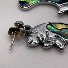 Earrings Animals Manatee Abalone Multicolor Silver Tone Small Metal Jewelry