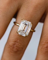 10K Yellow Gold FN With 4.00CT Emerald Cut White Moissanite Women’s Party Ring