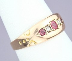Lovely Antique Victorian Solid 15K Gold Ruby Diamond Gem Ring Chester 1892 5.75