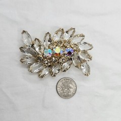 2.5″ Vintage Clear Navettes and AB Rhinestone Brooch Floral