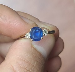 Vintage 14K Yellow Gold Engagement ring 1.73ct.Natural Blue Sapphire Oval GIA