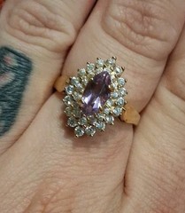 Vintage 925 Silver Gold Vermeil Amethyst And Cubic Zirconia Ring Size 10