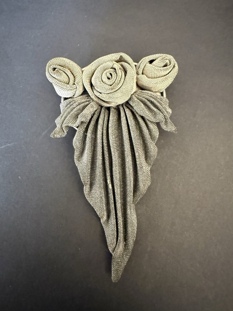 Vintage Silver Mesh Rose Brooch Pin Floral Art Deco Mid Century Style 3.5″