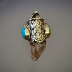 Vintage Heavy Himalayan Quartz Crystal Pendant Set In Silver & Stones 3.5”in,72g