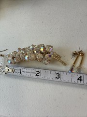 Vintage JULIANA D&E Clear AB Bead Gold Tone Cha Cha Leaf Pin Brooch + 2 Earrings