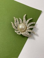 Vintage Celebrity NY Rhinestone Faux Pearl Brooch Earring Shoe Clip Set Signed