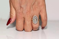 Art Deco Vintage Style Round Lab Created Diamond Engagement 14K Gold Finish Ring