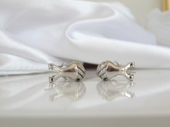Vintage Sterling Silver 925 Gold Pave CZ Huggie Small Hoop Omega Earrings