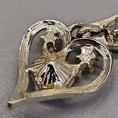 Vtg Heart Pendant Dangle AB Rhinestone Gold Tone 1 5/8″