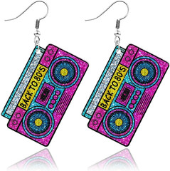 80S Earrings for Women Retro 90S Neon Acrylic Earrings Vintage Cassette Tape Sty