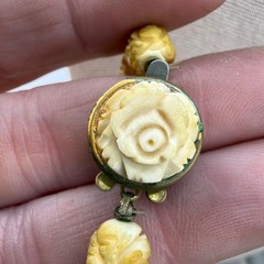Vintage Flower Beaded Necklace Carved 32”