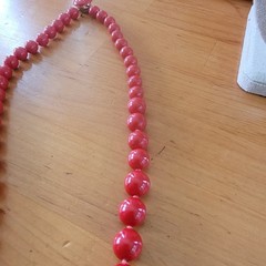 Vintage Coral Red Graduated Glass Bead Necklace Knotted 23in 75g