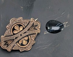 Antique Victorian Etruscan Revival Era 12kt Gold Filled Niello Brooch / Pin