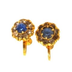 Antique Blue Smoky Gray Rhinestone White Co 12K GF Gold Filled Flower Earrings