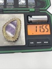 ISRAEL 935 Sterling Silver Gold Tone Vintage Amethyst Brooch Pin Pendant