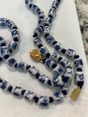 Vintage Chinoisserie Porcelain Hand Knotted Bead Necklace, Filigree Clasp