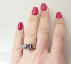 Vintage M Signed Amethyst Peridot Gemstone Sterling Silver Band Ring Sz 8.25