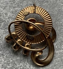 Van Dell ART DECO NOUVEAU 12K GF Brooch/Pendant Goldtone Rhinestones Numbered