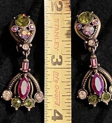 Vintage 1959 Hollycraft Romantic Red And Apple Green Dangle Drop Earrings