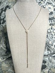 14K Victorian WATCH CHAIN necklace with Ruby Heart Shaped Slider & clip/fob
