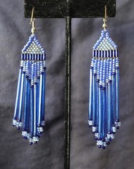 Homemade vintage beaded earrings [shades of blue, 3.75 inches]