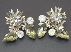 Vintage Beau Jewels Silver Tone Smoky & Clear Rhinestone Clip-On Earrings