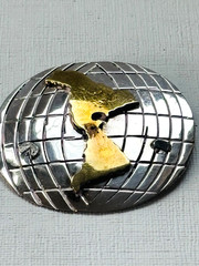 Vintage Sterling Silver Globe Brooch with Gold Continent Inset (Mid-20th Century