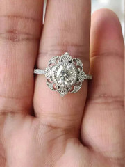 Art Deco Vintage Style Lab Created Diamond Engagement 14K White Gold Finish Ring
