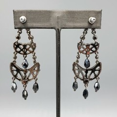 Monet Gun Metal Black Grey Faux Hematite Crystal Chandelier Post Earrings