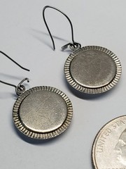 Vintage Delft Blue Porcelain Silver Tone Round Kidney Wire Dangle Earrings