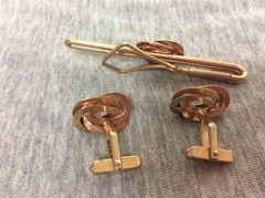 Vintage Swank Gold Tone Love Knot Cufflinks & Tie Bar Set