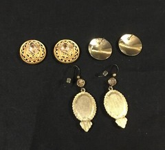 Sunshine & butter earrings, 3 pair pierced, gold tone, acrylic, glass and metal