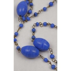 Antique Blue Swirl Glass Flapper Chain Necklace Hand Wired