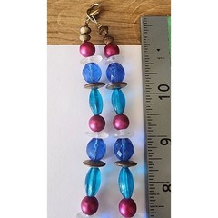 Vintage Sun Pendant Beaded Necklace Multi Color & Blue Beads Gold Tone See Pic *