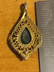 Vintage 1974 Gold Filled Jade Diamond And Pearl Filigree Pendant