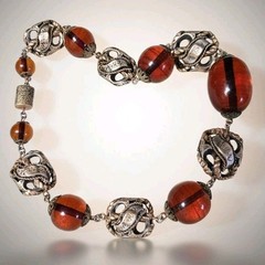 LOUIS ROUSSELET Necklace Amber Glass Beads & Brass 15″ Made In France Vintage