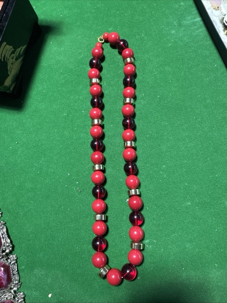 Vintage Red Gold Bead Necklace