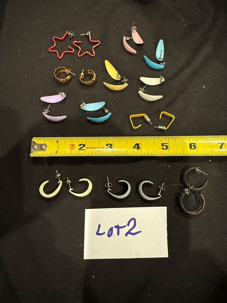 12 Pair Vintage 80’s Pierced Earrings, Assorted 1 .5 in – 2 in – Lot 2