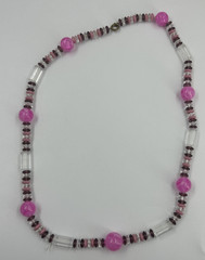 Vintage Art Deco Style Pink Purple Clear Plastic Bead Necklace 25 Inch