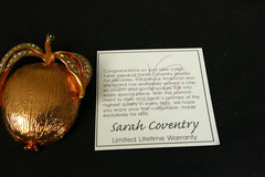 Beautiful Signed Sarah Coventry Gold Tone & Rhinestone Apple Brooch MIB With COA